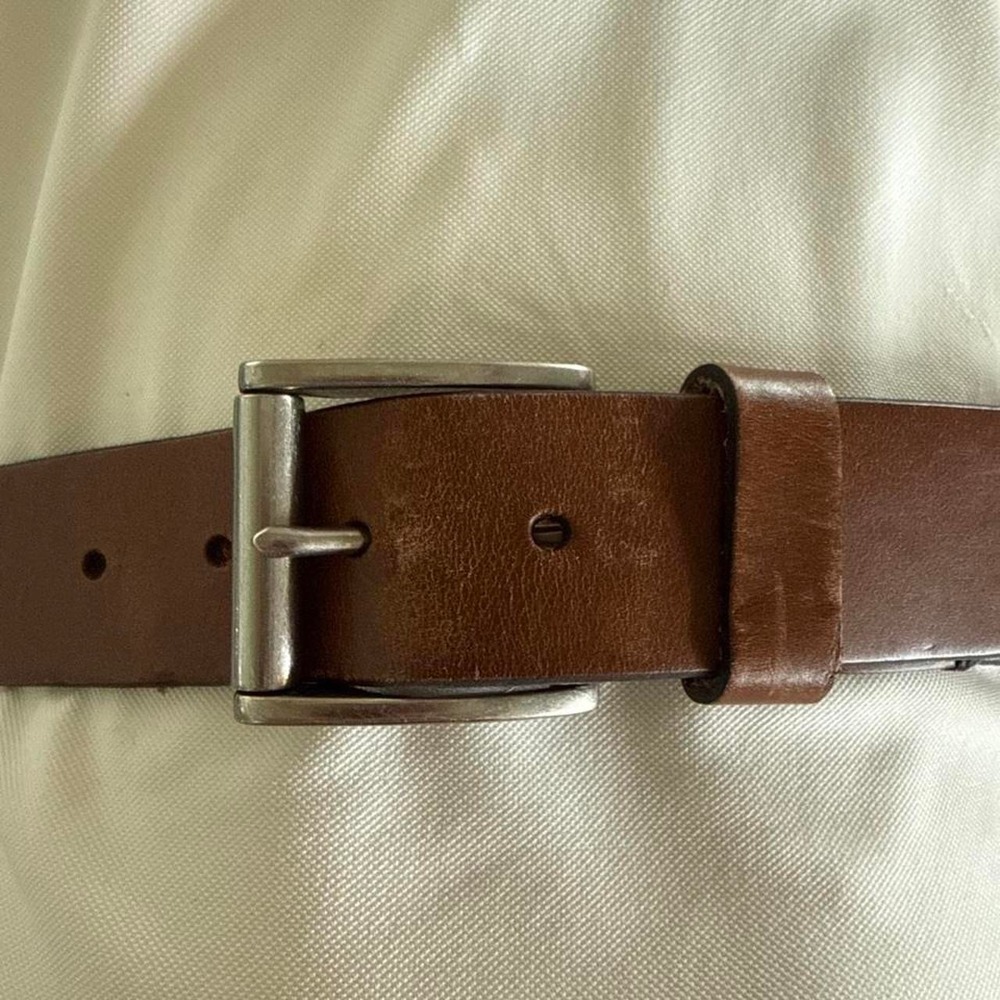 Fossil brown leather belt with silver buckle 42"